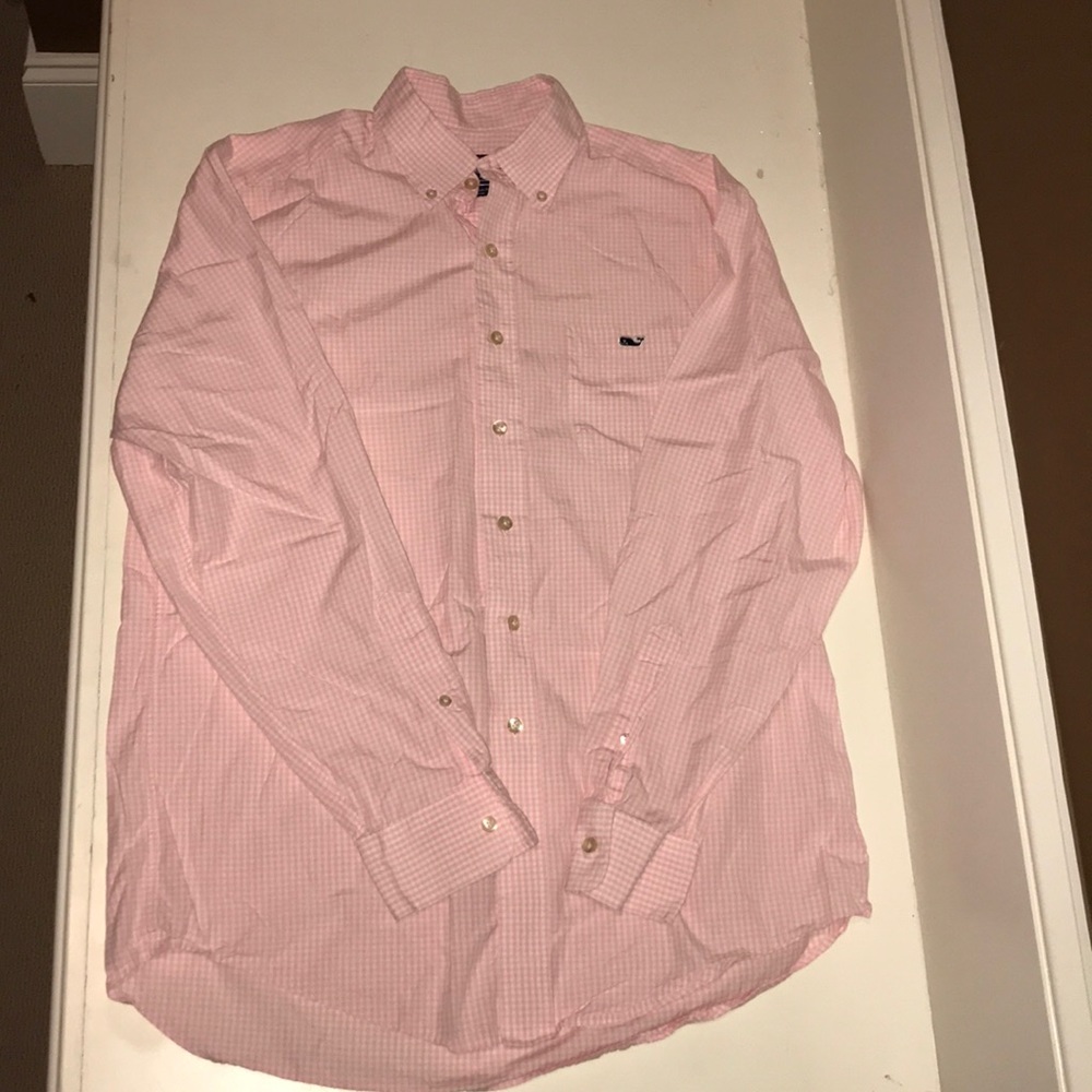 Vineyard Vines pink & white checkered button down